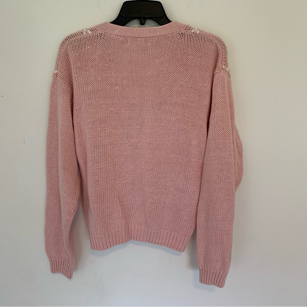 Women’s Vintage Lee David‎ Rose Floral Knit Cotton Grandma Sweater Blush Pink L - Picture 9 of 11